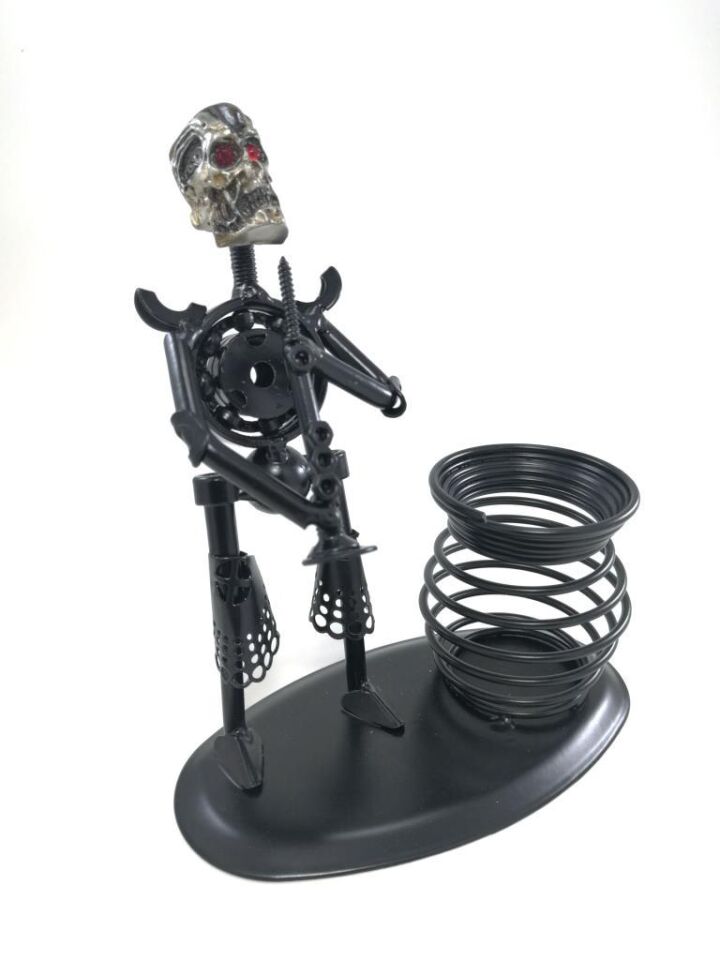 Dekoratif Müzisyen Kuru Kafa Metal Kalemlik Masa Dekoru Masa Kalemliği