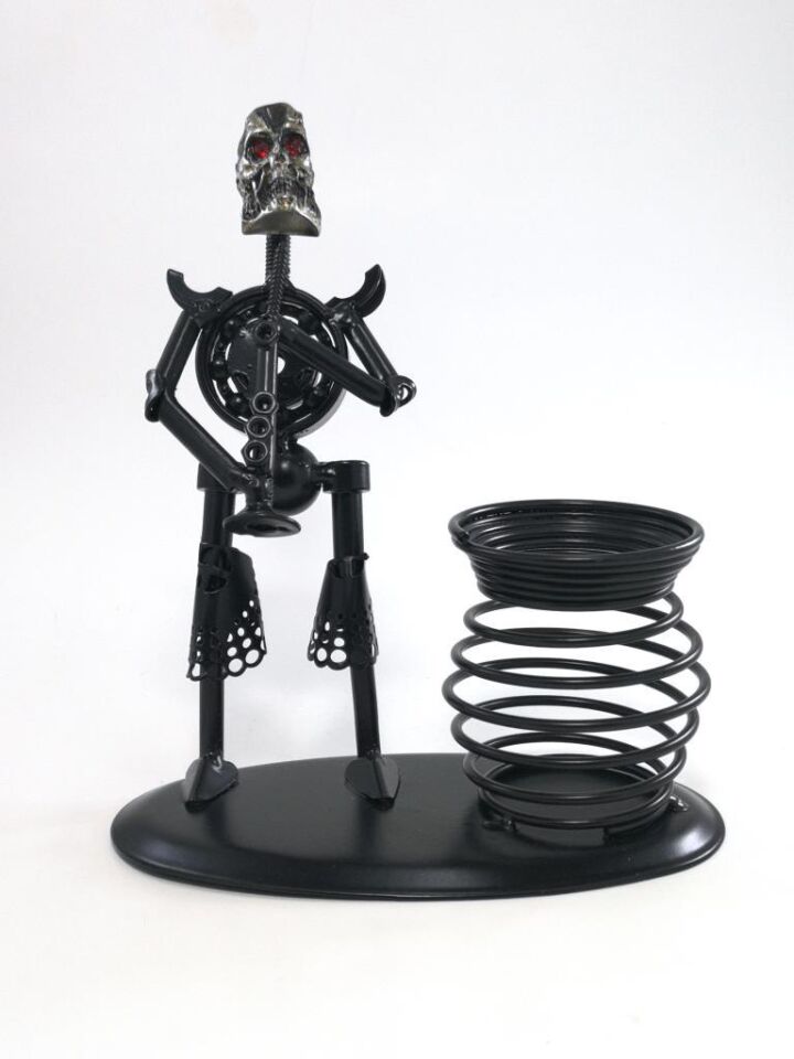 Dekoratif Müzisyen Kuru Kafa Metal Kalemlik Masa Dekoru Masa Kalemliği