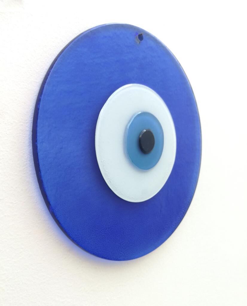 Büyük Boy Cam Nazarlık Nazar Boncuğu Lüks Kalite 20 cm Çap El Işi Lacivert Mavi Göz