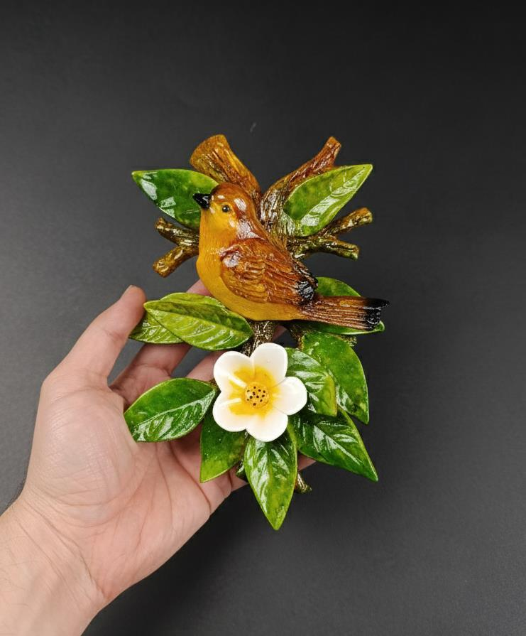 Dekoratif Canlı Renk Dal Üstünde Kuş Duvar Dekoru Polyester Dekoratif Duvar Süsü  Doğa Temalı Ev Ofis Aksesuarı