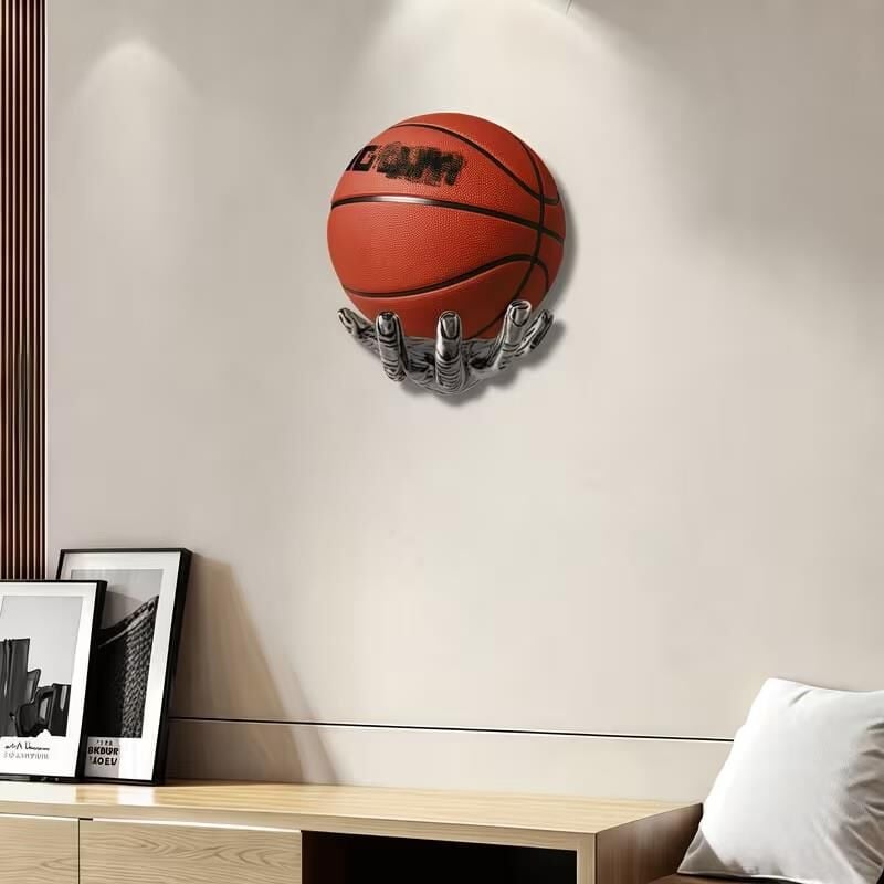 Dekoratif El Şeklinde Duvara Monte Basketbol,Futbol Topu Tutucu Reçine Oda Dekoru Top Saklama için İdeal Spor Temalı Oda Dekoru