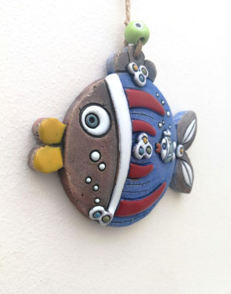 Özel Tasarım Sevimli Tombul Balık Seramik Duvar Süsü