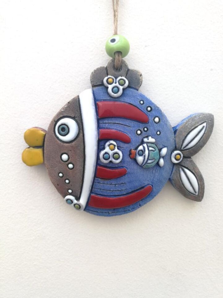 Özel Tasarım Sevimli Tombul Balık Seramik Duvar Süsü