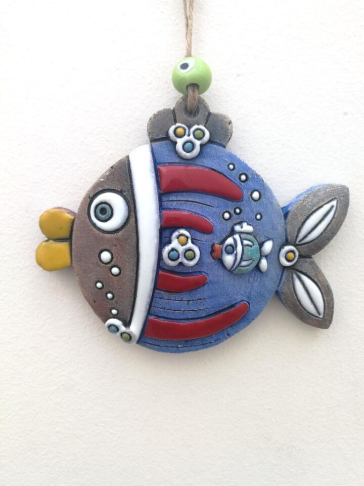 Özel Tasarım Sevimli Tombul Balık Seramik Duvar Süsü