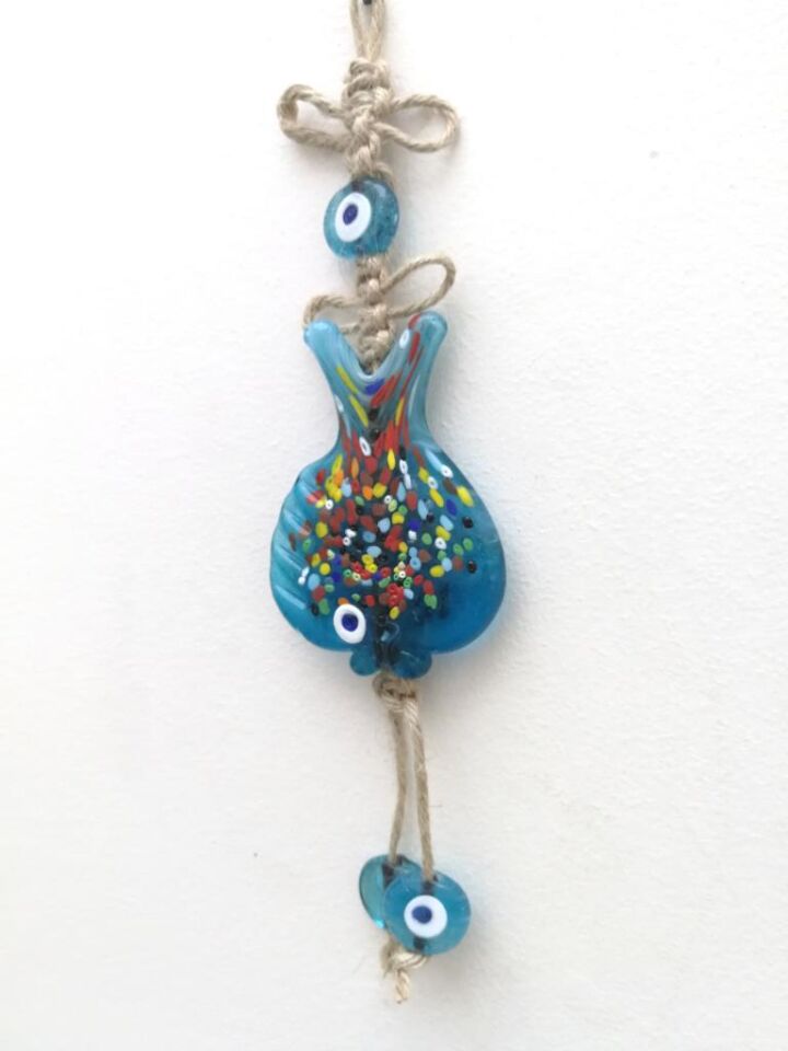 Dekoratif Balık Figürlü Nazar Boncuklu Duvar Süsü Turkuaz