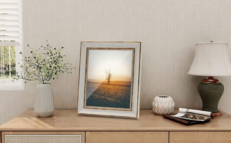 Ahşap Büyük Boy Vintage Fotoğraf Çerçevesi Masa Çerçevesi Duvar Çerçevesi 20 cm x 25 cm Beyaz