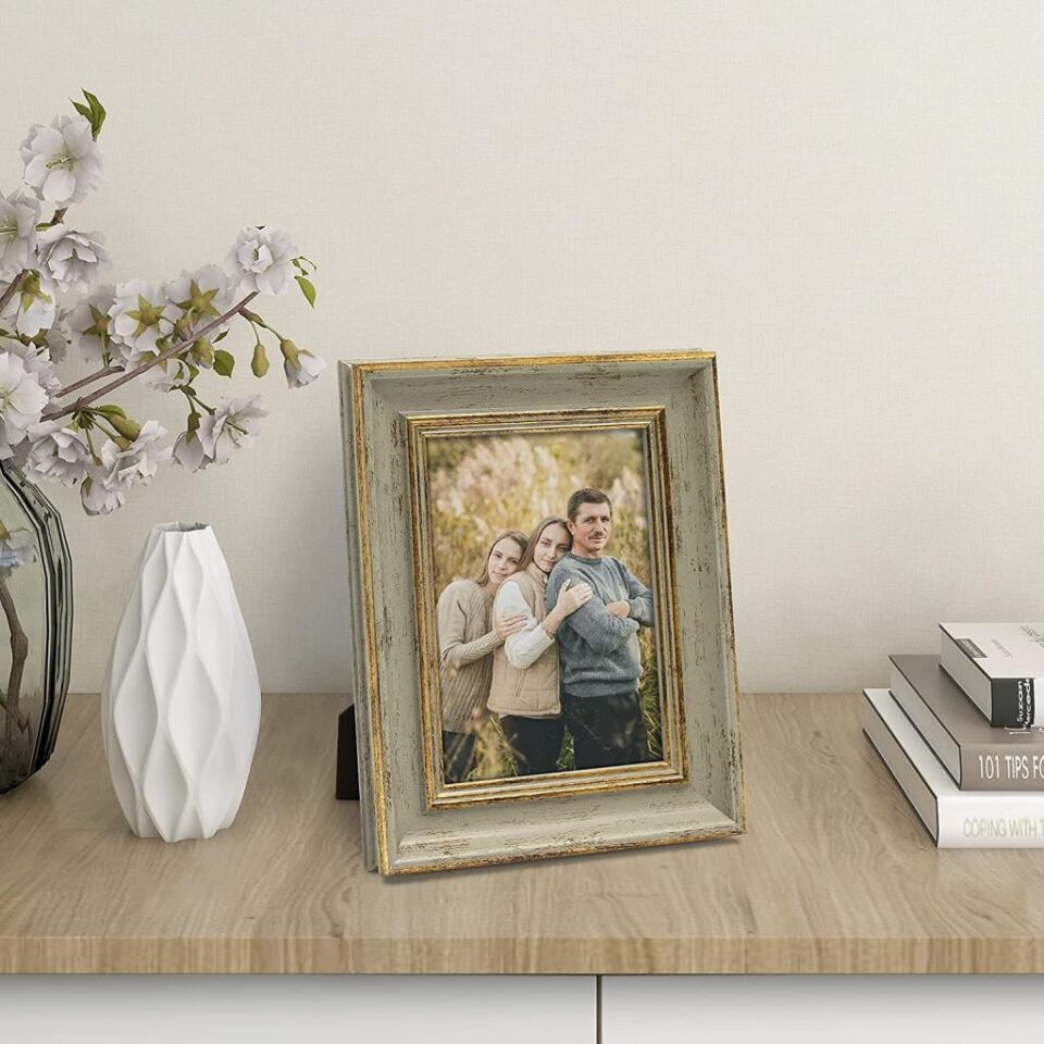 Ahşap Büyük Boy Vintage Fotoğraf Çerçevesi Masa Çerçevesi Duvar Çerçevesi 20 cm x 25 cm YEŞİL