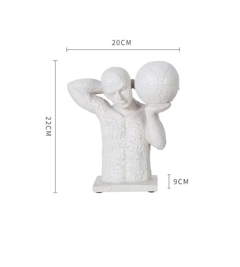 Dekoratif İkili Dünya Taşıyan Adam Kitap Tutucu Masa Dekoru Biblo Heykel Beyaz