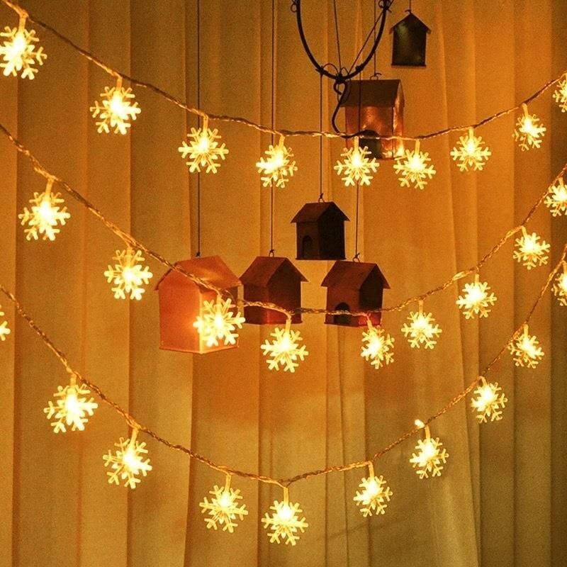 Dekoratif Kar Tanesi Şekilli Günışığı Renkli Pilli  30 Led Pilli Led Işık Aydınlatma