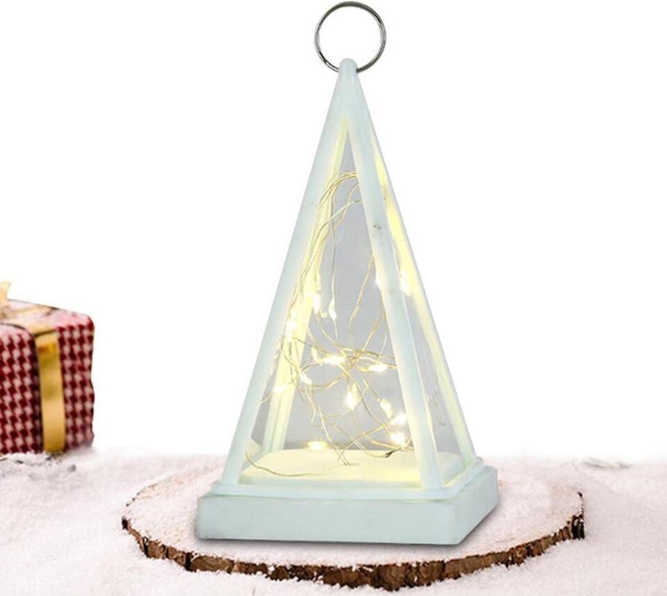 Dekoratif Piramit Figürlü Led Işıklı Aydınlatma Yılbaşı Doğum Günü Özel Gün Asılabilir Dekorasyon Beyaz