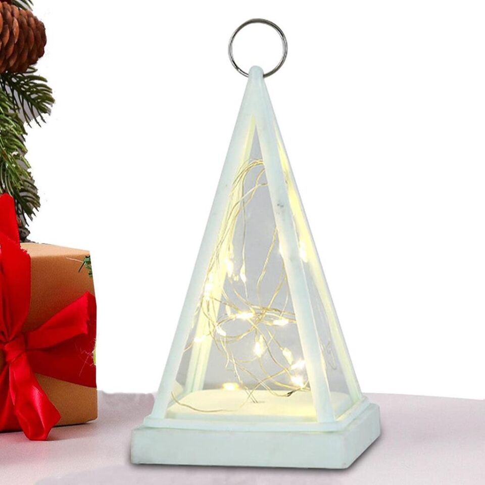 Dekoratif Piramit Figürlü Led Işıklı Aydınlatma Yılbaşı Doğum Günü Özel Gün Asılabilir Dekorasyon Beyaz