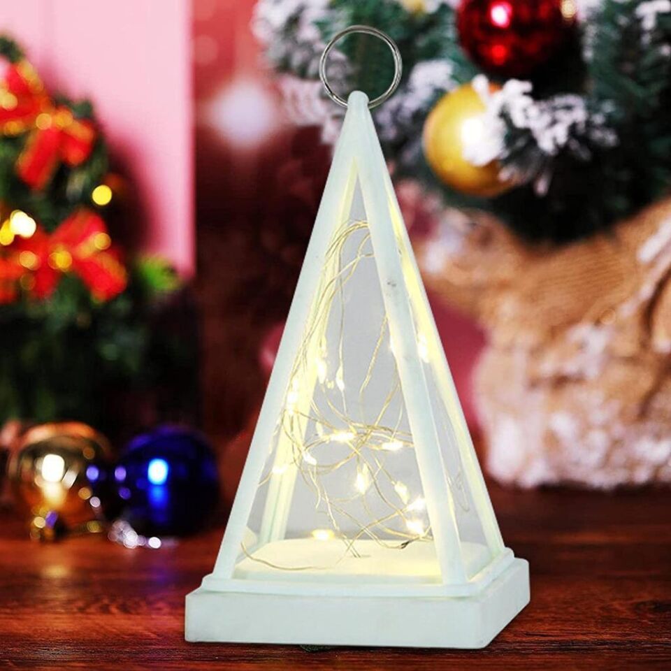 Dekoratif Piramit Figürlü Led Işıklı Aydınlatma Yılbaşı Doğum Günü Özel Gün Asılabilir Dekorasyon Beyaz
