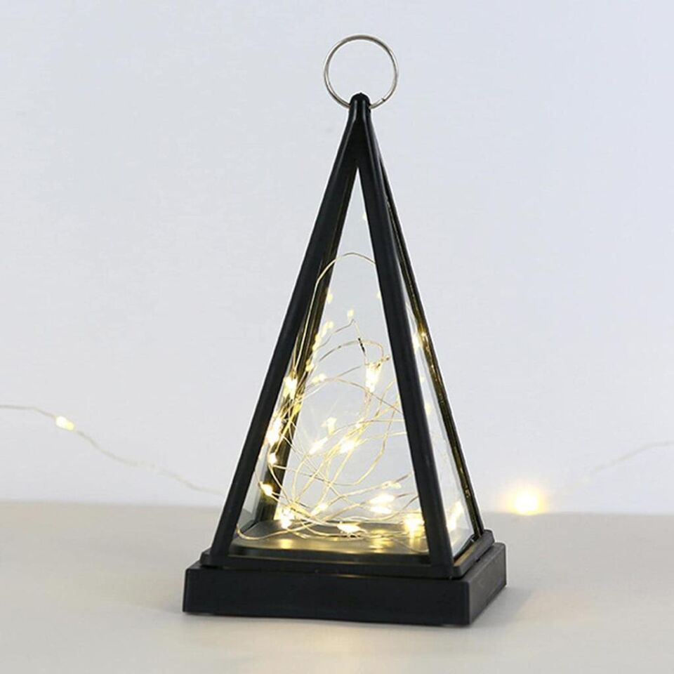 Dekoratif Piramit Figürlü Led Işıklı Aydınlatma Yılbaşı Doğum Günü Özel Gün Asılabilir Dekorasyon Siyah