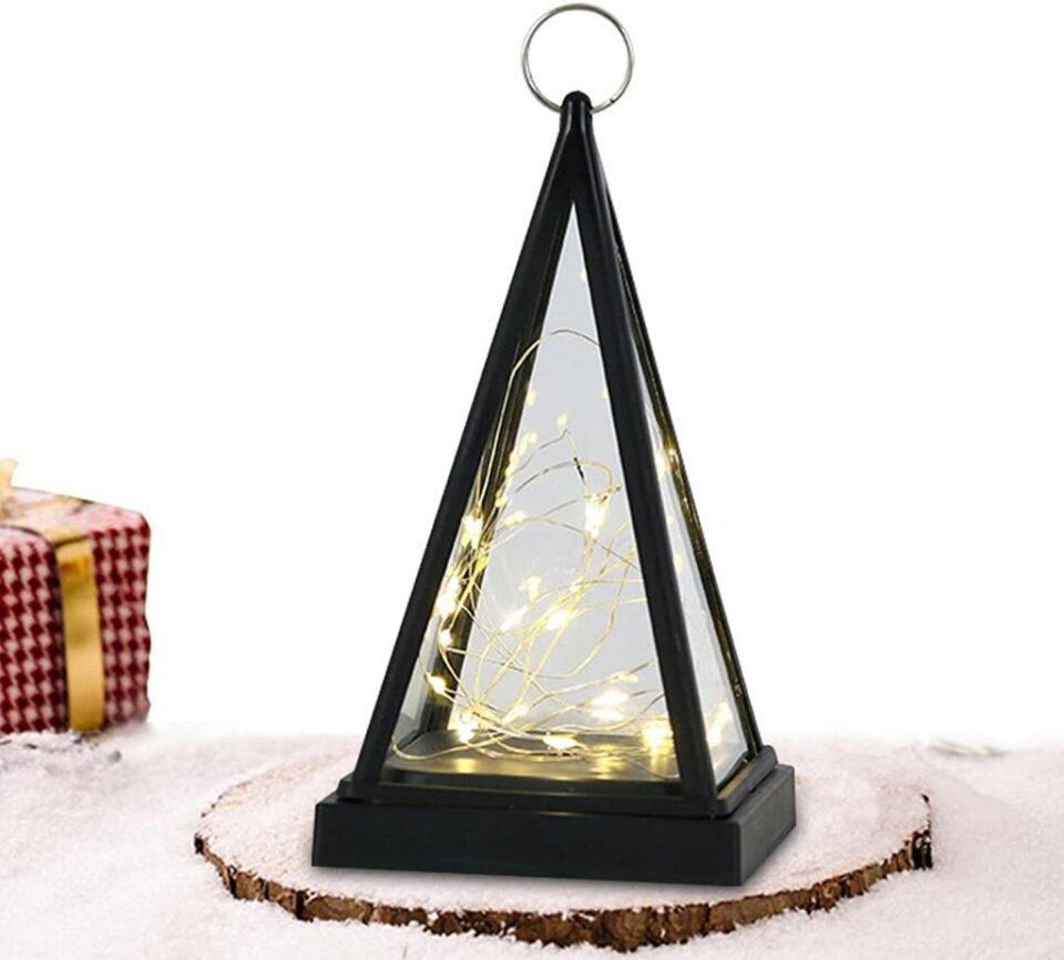 Dekoratif Piramit Figürlü Led Işıklı Aydınlatma Yılbaşı Doğum Günü Özel Gün Asılabilir Dekorasyon Siyah
