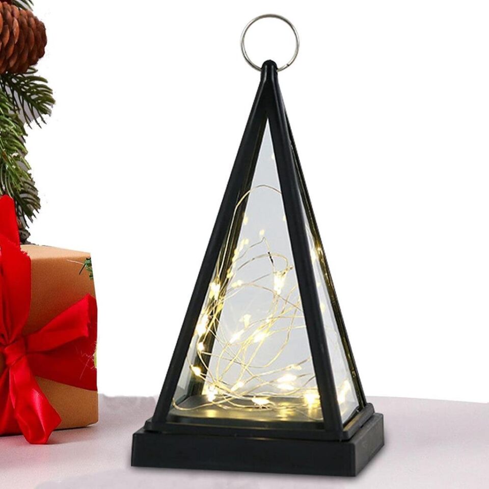 Dekoratif Piramit Figürlü Led Işıklı Aydınlatma Yılbaşı Doğum Günü Özel Gün Asılabilir Dekorasyon Siyah