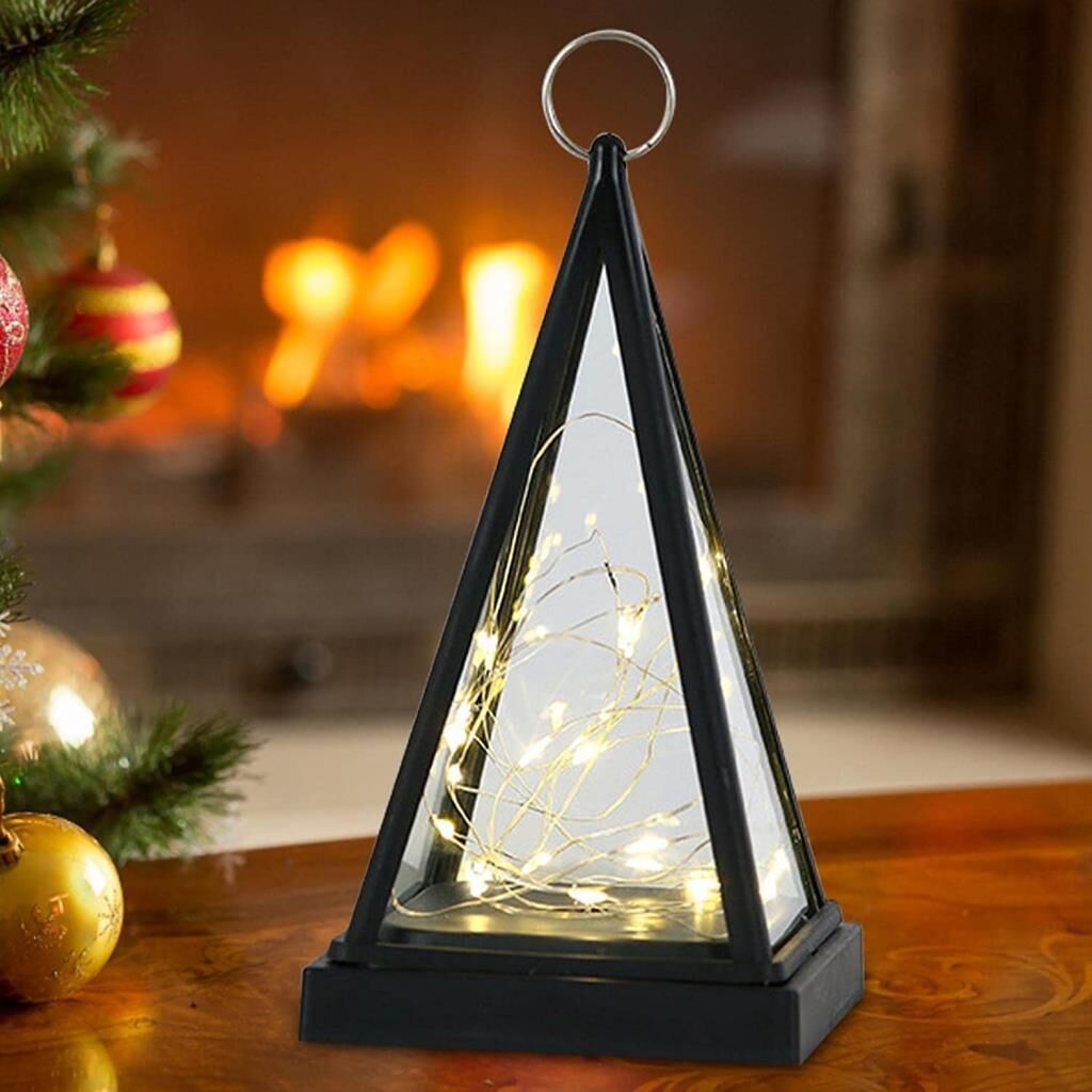 Dekoratif Piramit Figürlü Led Işıklı Aydınlatma Yılbaşı Doğum Günü Özel Gün Asılabilir Dekorasyon Siyah