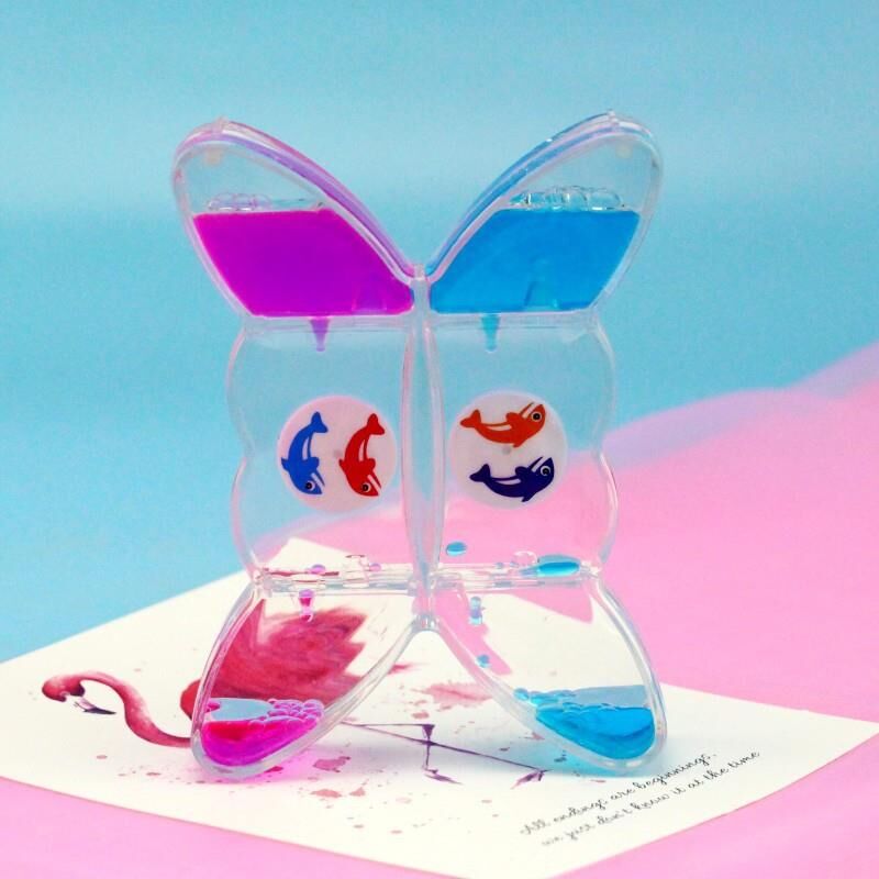 Kelebek Figürlü Sıvı Kum Saati Masa Dekoru Hediye Dekorasyon Pembe Mavi