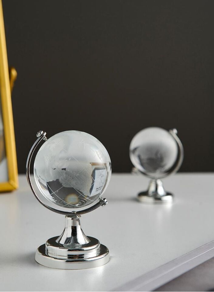 Dekoratif Cam Dünya Küresi Masa Ofis Dekoru 6x9 cm