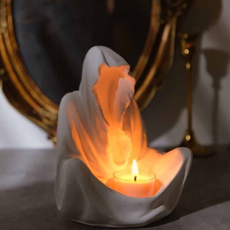 Dekoratif Ghost Hayalet Figürlü Tealight Mumluk Ev Dekoru Ofis Dekoru Süs Beyaz