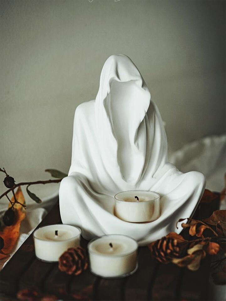 Dekoratif Ghost Hayalet Figürlü Tealight Mumluk Ev Dekoru Ofis Dekoru Süs Beyaz