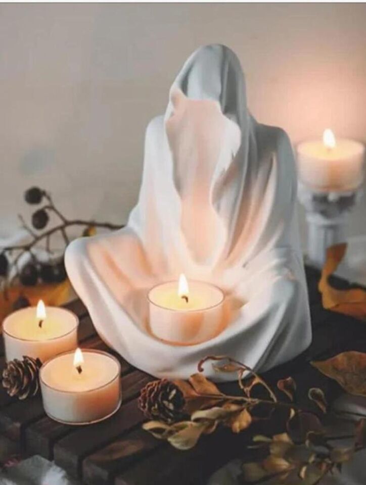 Dekoratif Ghost Hayalet Figürlü Tealight Mumluk Ev Dekoru Ofis Dekoru Süs Beyaz