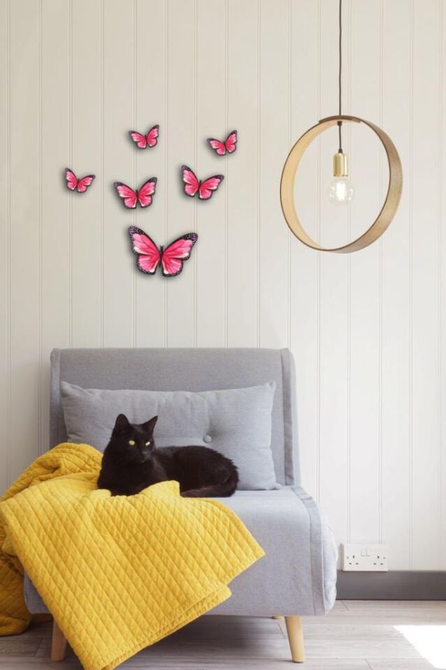 Dekoratif Ahşap Altılı  Kelebek Duvar Dekoru