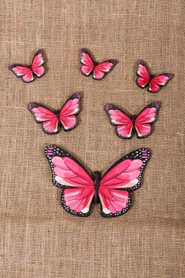 Dekoratif Ahşap Altılı  Kelebek Duvar Dekoru