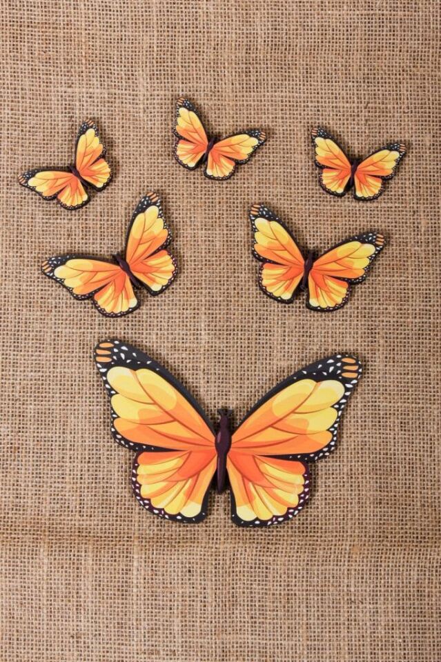 Dekoratif Ahşap Altılı  Kelebek Duvar Dekoru