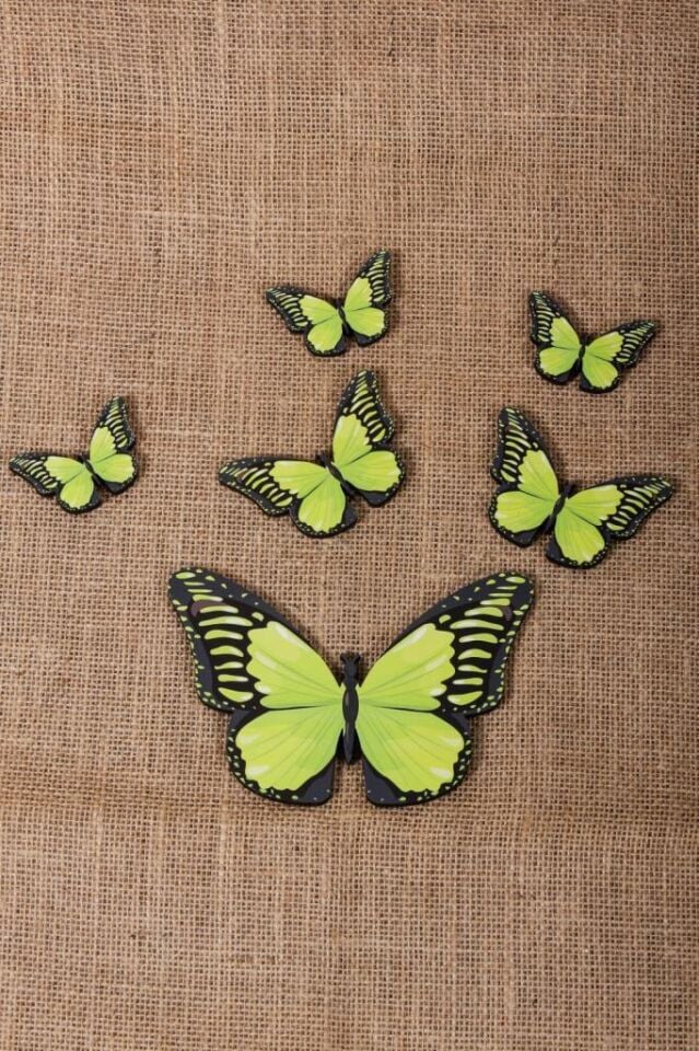 Dekoratif Ahşap Altılı Yeşil Kelebek Duvar Dekoru
