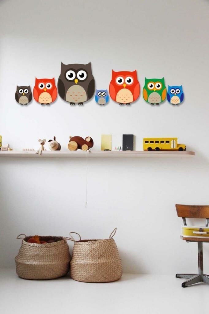 Dekoratif 7 Parça Renkli Desenli Ahşap Baykuş