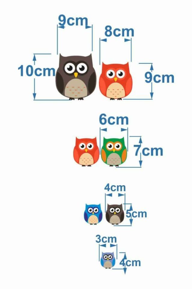 Dekoratif 7 Parça Renkli Desenli Ahşap Baykuş