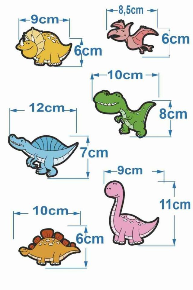 6 Parça Ahşap Sevimli Dinozorlar Çocuk Odası Duvar Dekoru