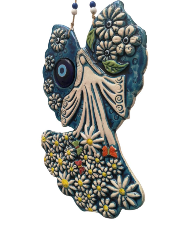 Seramik Melek Dekoratif El İşi Duvar Süsü Büyük Boy