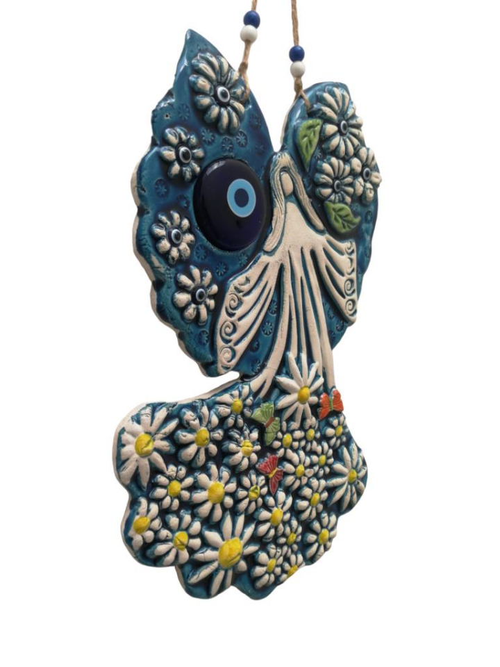 Seramik Melek Dekoratif El İşi Duvar Süsü Büyük Boy