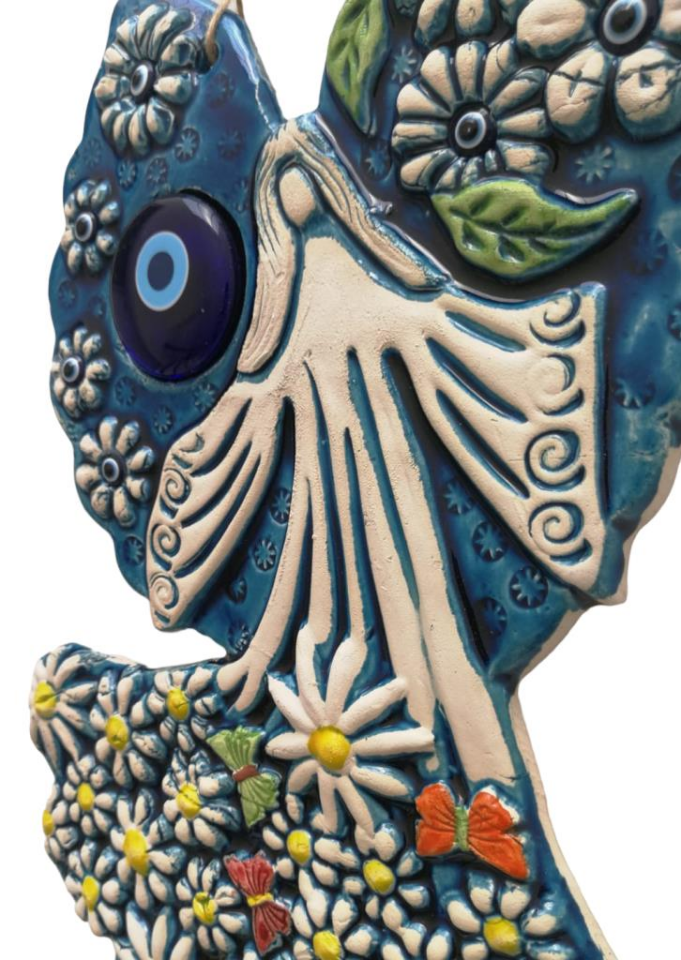 Seramik Melek Dekoratif El İşi Duvar Süsü Büyük Boy