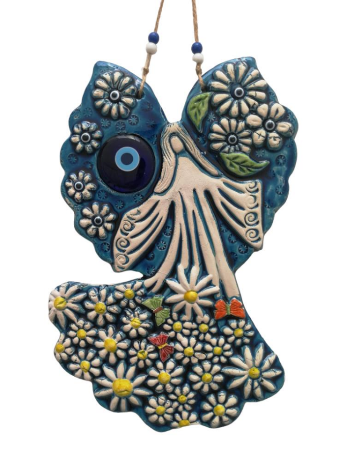 Seramik Melek Dekoratif El İşi Duvar Süsü Büyük Boy