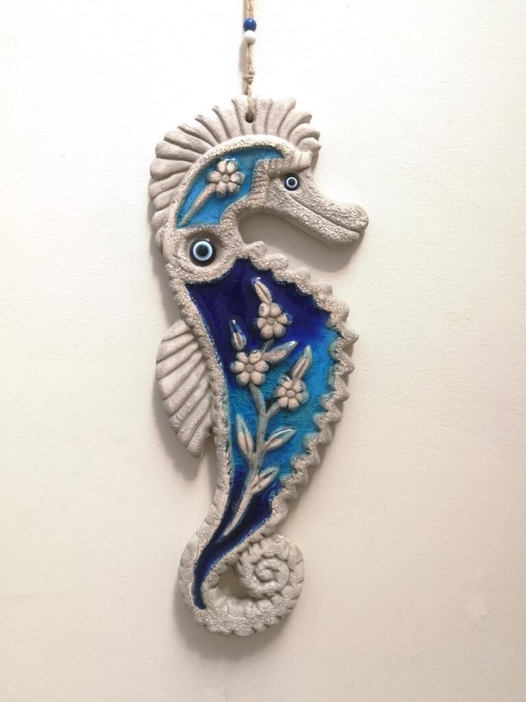 Seramik Denizatı Dekoratif El İşi Duvar Süsü Büyük Boy Nazarlık Mavi