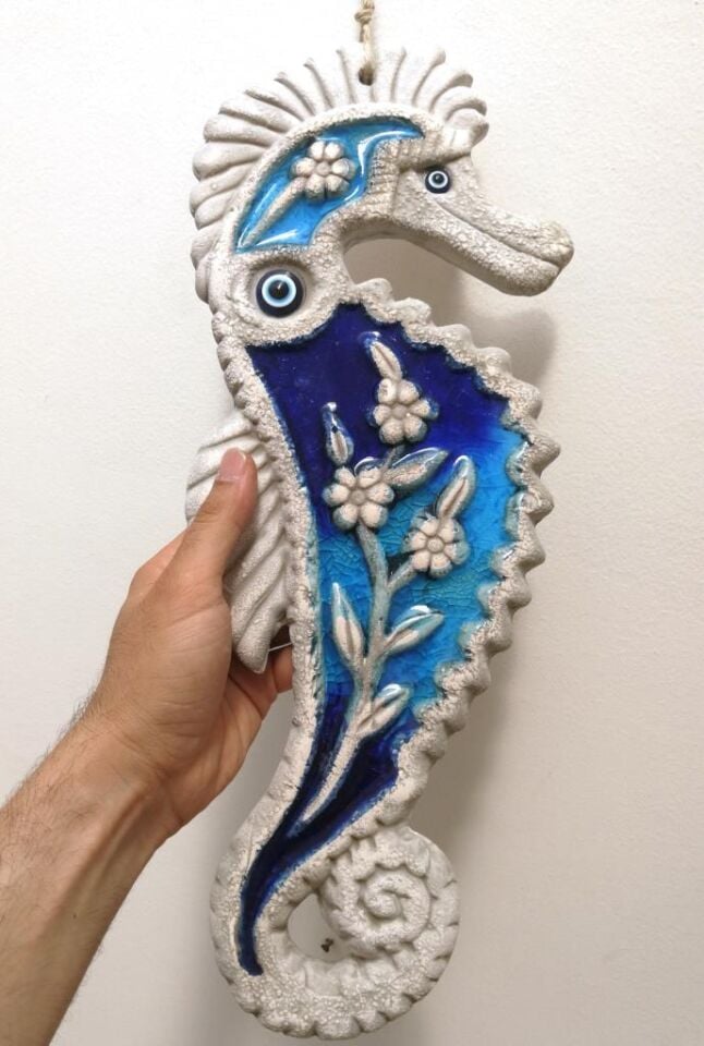 Seramik Denizatı Dekoratif El İşi Duvar Süsü Büyük Boy Nazarlık Mavi