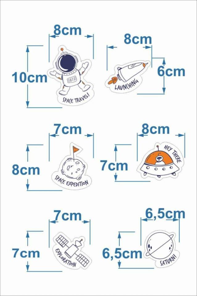 Lazer Kesim 6 Parça Uzay Temalı Ahşap Duvar Süsü Çocuk Odası Dekoru