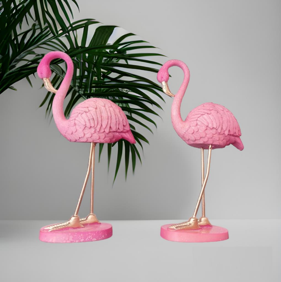 Dekoratif İkili Flamingo Biblo Ev Dekorasyon Biblo Pembe