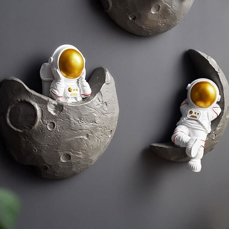 Dekoratif Modern Büyük Boy Üçlü Astronot ve Ay Figürlü Çocuk Odası Dekor Ev Duvar Dekorasyon