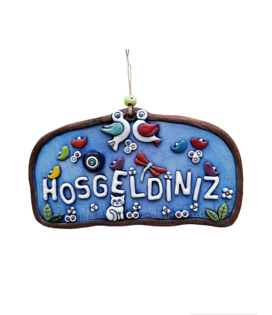 Özel Tasarım Kuş Süslemeli Hoşgeldiniz Yazısı Seramik Bahçe Dekorasyon Kapı Önü Aksesuar