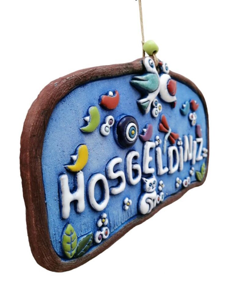 Özel Tasarım Kuş Süslemeli Hoşgeldiniz Yazısı Seramik Bahçe Dekorasyon Kapı Önü Aksesuar