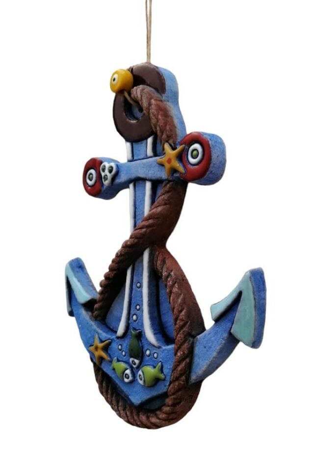 Özel Tasarım Halat Süslemeli Çapa Seramik Dekoratif Duvar Süsü Ev Bahçe Dekorasyon