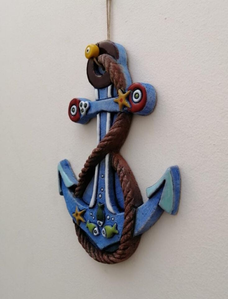 Özel Tasarım Halat Süslemeli Çapa Seramik Dekoratif Duvar Süsü Ev Bahçe Dekorasyon