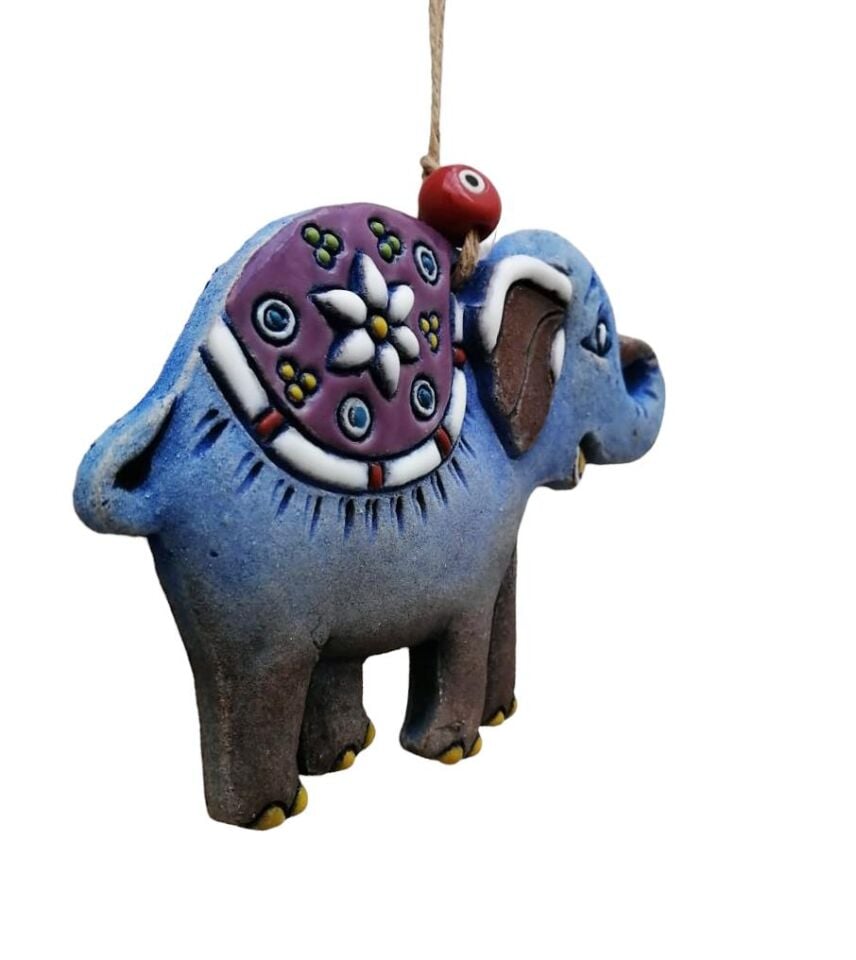 Özel Tasarım Semer Detaylı Seramik Fil Duvar Süsü