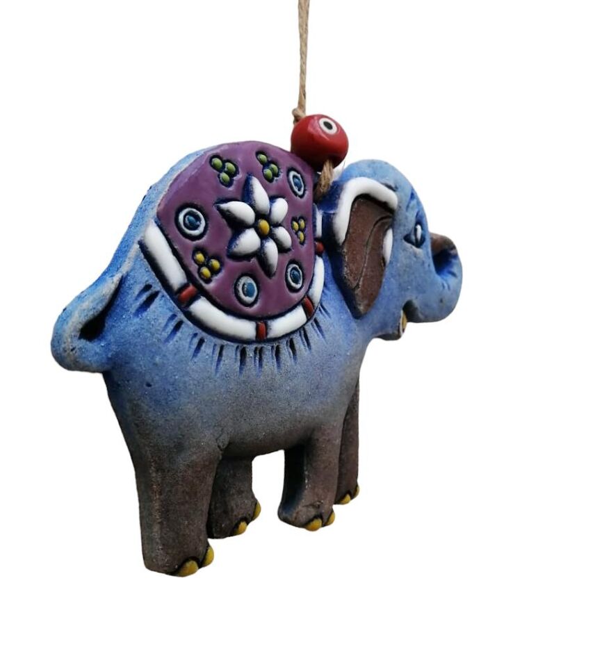 Özel Tasarım Semer Detaylı Seramik Fil Duvar Süsü