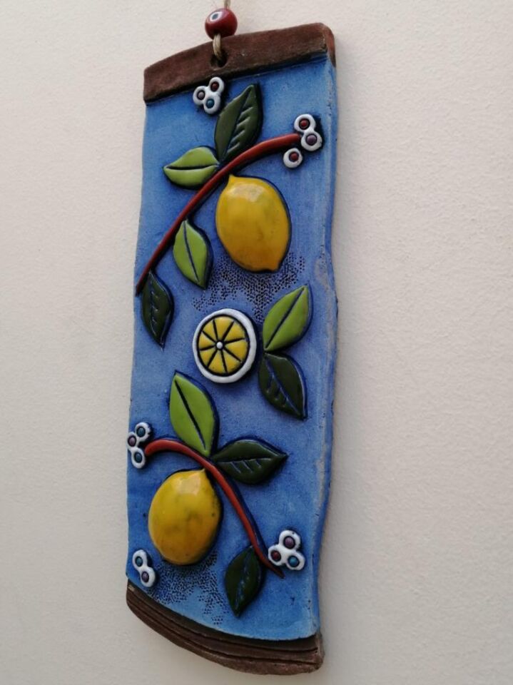 Özel Tasarım Seramik Limon Ağacı Dekoratif Duvar Süsü Ev Bahçe Duvar Dekorasyon