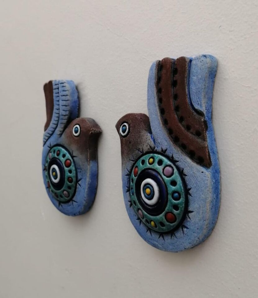 Özel Tasarım Seramik İkili Kuş Duvar Süsü Ev Bahçe Dekorasyon