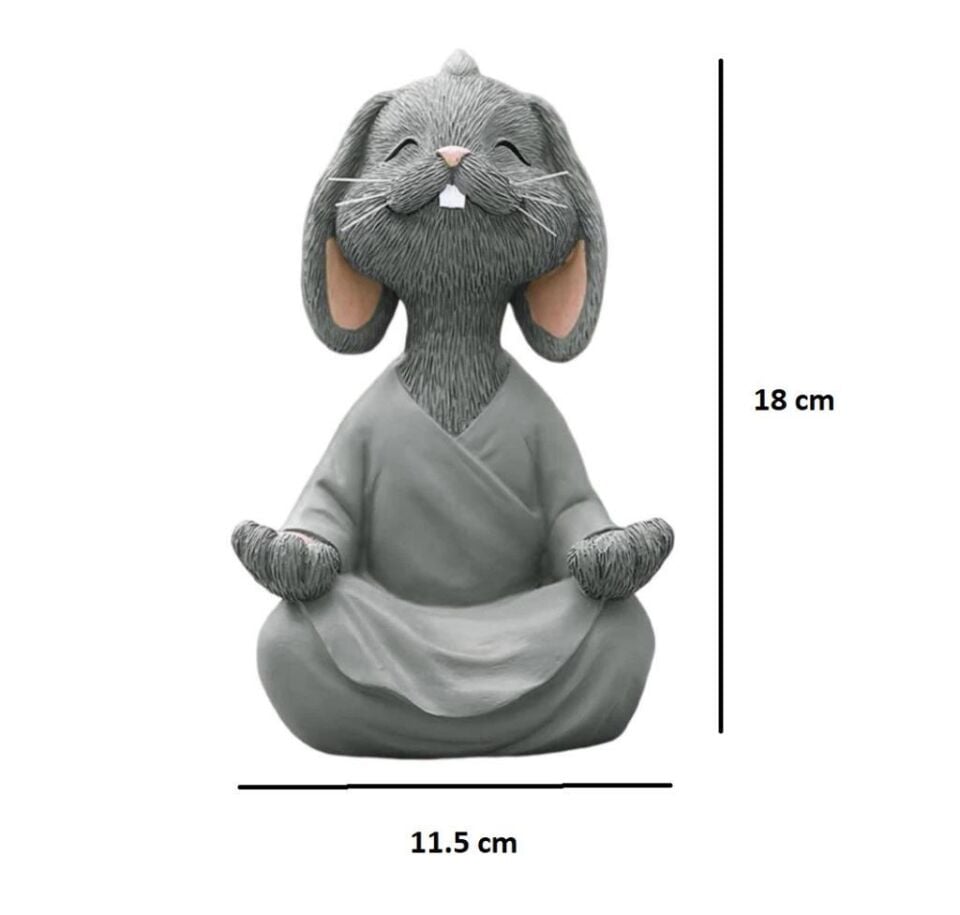 Dekoratif Yoga Yapan Tavşan Biblo Meditasyon Büyük Boy Tavşan Heykeli Ev Dekoru 18x11.5 cm
